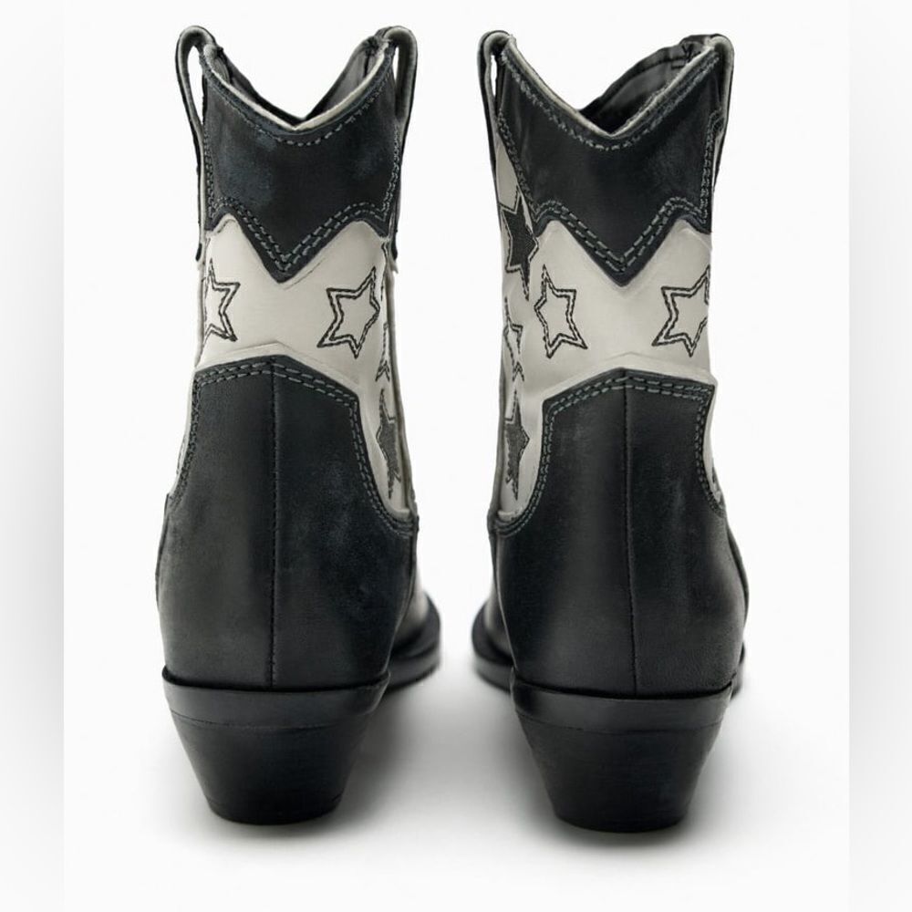 ZARA STAR LEATHER COWBOY ANKLE BOOTS - Picture 8 of 13